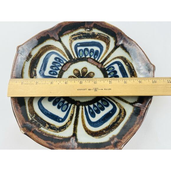 Set 2 Tonala Pottery 10" Lotus Plate Platter & Bowl El Palomar Mexico Signed Flo - Picture 14 of 15